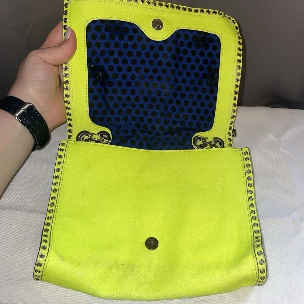 Rebecca Minkoff Bow Studded Shoulder Crossbody Bag Purse Neon Yellow Chain Strap